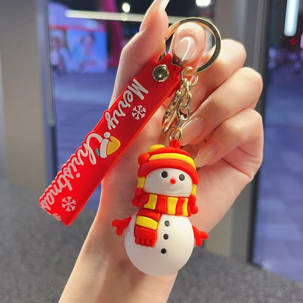 Cute Snowman Keychain with Red Holiday Strap